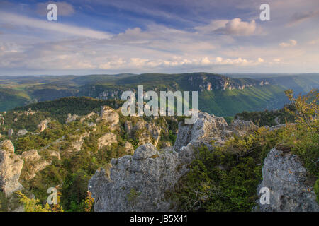 France, Aveyron (12), la Roque-Sainte-Marguerite, chaos de Montpellier-le-Vieux et vue sur les gorges de la Dourbie // France, Aveyron, la Roque Saint Stock Photo