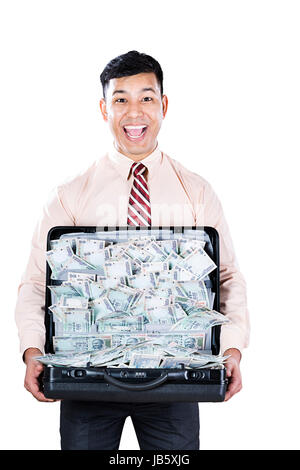 1 Businessman Holding Briefcase Showing Indian Rupees Currency Abundance Cash Lottery Money Promotion Stock Photo