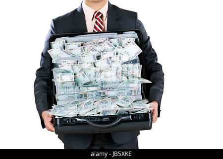 1 Businessman Holding Briefcase Showing Indian Rupees Currency Abundance Cash Lottery Money Promotion Stock Photo