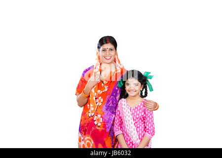 2 Indian Rural Mother And Little Daughter Stading Together In White Background- Sock Photo Stock Photo