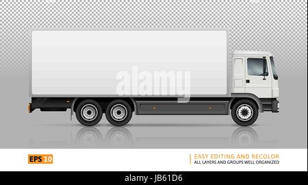 Semi truck template for car branding and advertising. Isolated cargo vehicle on transparent background. All layers and groups well organized. Stock Vector