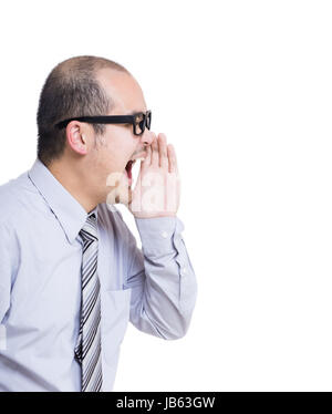 Side profile portrait of businessman shouting Stock Photo