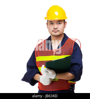 Construction worker holding file pad Stock Photo