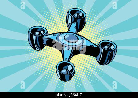 futuristic quadcopter drone. Pop art retro vector illustration Stock Vector