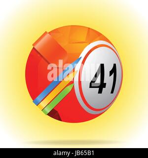 3D Illustration of Red Bingo Lottery ball with Wrapped Arrows and Shadow Stock Vector