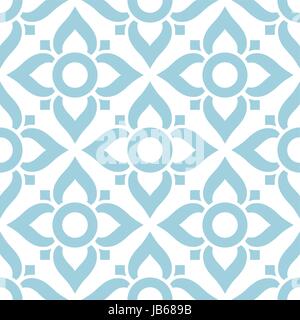 Thai seamless pattern with flowers - tiled design in blue on white background Stock Vector