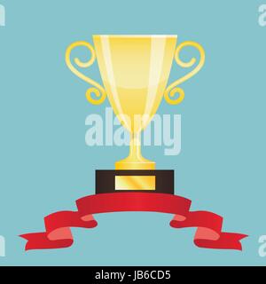 Winner trophy cup with red ribbon Stock Vector