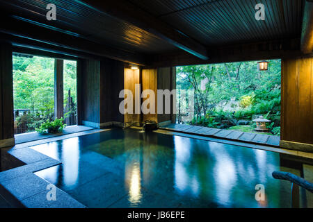 Japanese hot spring baths at Iwanoyu ryokan in Nagano, Japan Stock ...