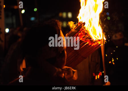 The fire festival, dosojin matsuri, at Nozawaonsen in Nagano, Japan ...