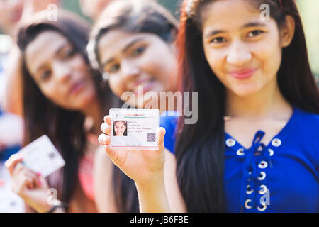 Indian Teenager Girls Showing Aadhaar Card Government Identity Stock ...