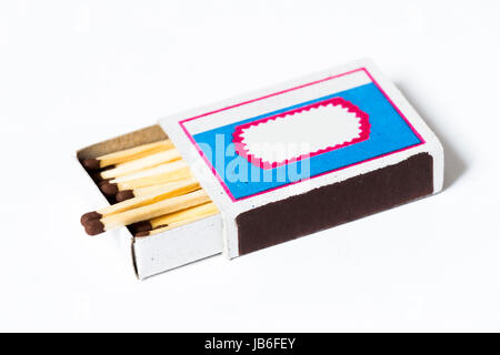 Wooden box of matches on a white background Stock Photo