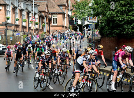 Warwick, Warwickshire, UK. 9th June, 2017. UK. Cyclists on stage 3 of the Ovo Energy Women`s Tour pass through Warwick town centre. Credit: Colin Underhill/Alamy Live News Stock Photo