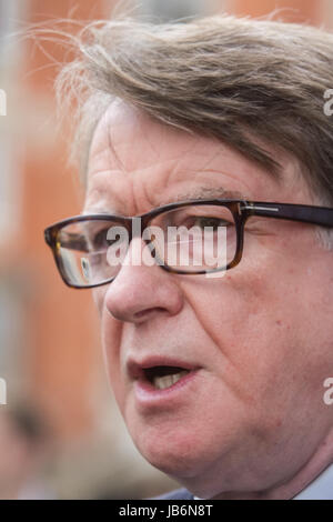 London, UK. 9th June, 2017. Peter Mandelson was one of several individuals responsible for the rebranding of the Labour Party as New Labour serving under to Prime Minister Tony Blair gives his reaction to the media on the UK General election results Credit: amer ghazzal/Alamy Live News Stock Photo