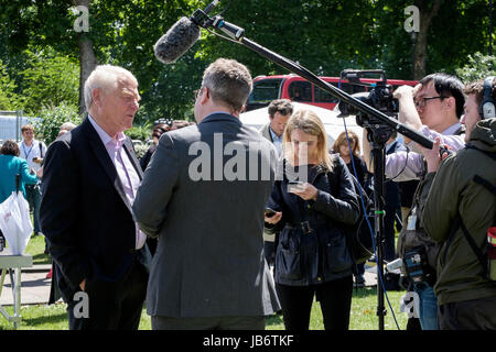 London, UK. 9th June, 2017. Former Liberal Democrat leader Lord Paddy Ashdown is interviewed by television crew following UK General Election. Stock Photo