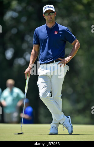 Memphis, TN, USA. 09th June, 2017. Adam Scott on the green of the second hole during the second round of the FedEx St. Jude Classic at TPC Southwind in Memphis, TN. Austin McAfee/CSM/Alamy Live News