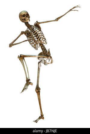 3D digital render of an old dancing human skeleton isolated on white background Stock Photo