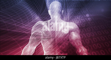System Integration with Man Accessing Data and Information Stock Photo