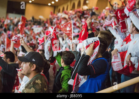 AS Monaco supporters, fans watching their soccer team play against manchester city Stock Photo