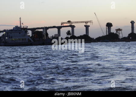 Mozambican Sunset in Katembe,construçao de ponte maputo katembe,porto de maputo. Stock Photo