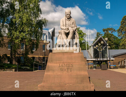 Statue of James Watt, inventor and engineer, by Peter Slater, entrance of Heriot Watt University campus Riccarton, Edinburgh, Scotland, UK Stock Photo