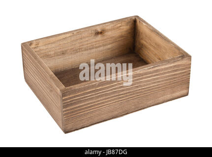 Empty wooden box isolated on white Stock Photo