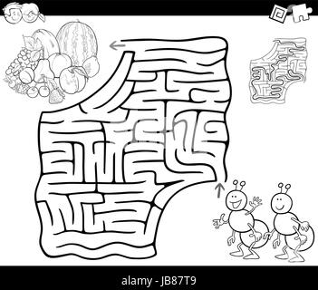 Labyrinth maze game. Cartoon fruit pirates and corsairs characters with ...