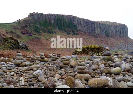 Balanced Beach Pebbles at the Doon Sill at Drumadoon Point. Arran, Scotland. April 2017. Stock Photo