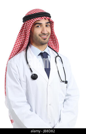 Arab saudi emirates doctor man posing happy isolated on a white background Stock Photo