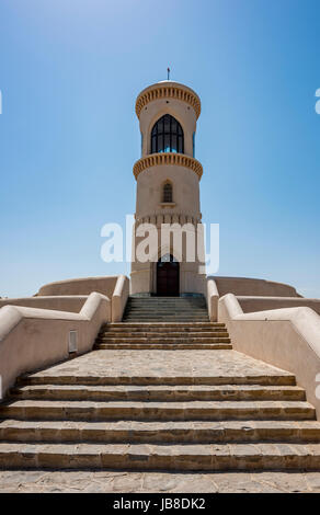 Al Ayjah lighthouse was built by the Portuguese to guide the boats and dhows to safe harbor to the lagoon, Sur, Sultanate of Oman Stock Photo