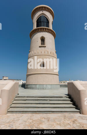 Al Ayjah lighthouse was built by the Portuguese to guide the boats and dhows to safe harbor to the lagoon, Sur, Oman Stock Photo