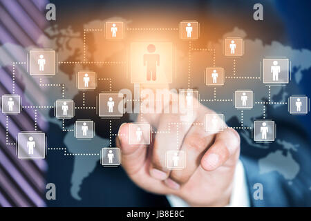 1 Businessman Digital Screen Touching Button Social Networking Stock Photo