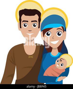 Joseph and mary with baby jesus cartoon Stock Vector