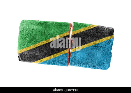 Rough broken brick, isolated on white background, flag of Tanzania Stock Photo