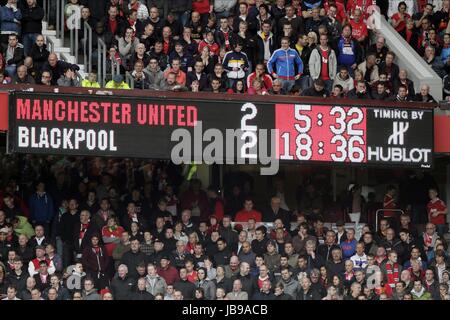 OLD TRAFFORD SCOREBOARD MANCHESTER UNITED V BLACKP MANCHESTER UNITED V BLACKPOOL OLD TRAFFORD MANCHESTER ENGLAND 22 May 2011 Stock Photo