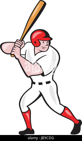 Illustration of an american baseball player batter hitter batting with bat done in cartoon style isolated on white background. Stock Photo