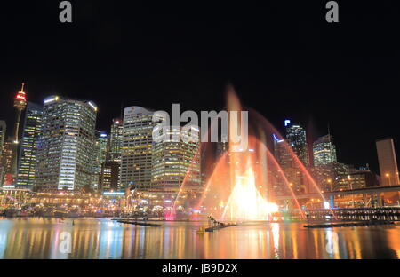 Water show at Vivid Sydney in Darling Harbour in Sydney Australia. Stock Photo