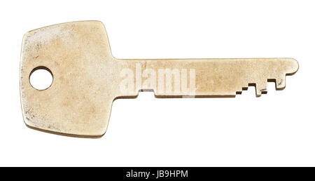 brass flat key isolated on white background Stock Photo
