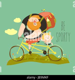 Father and his daughter ride tandem bike Stock Vector