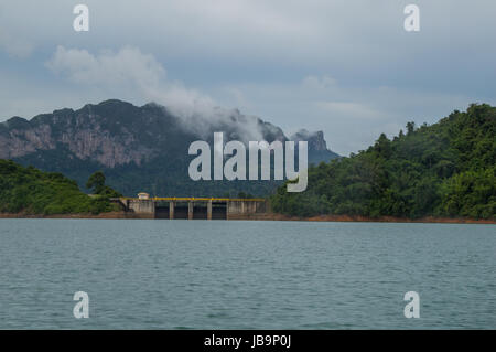 The Ratchaprapa dam in Thailand seen from the lake Stock Photo