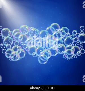 Shampo foam, colorful soap bubbles background Stock Vector