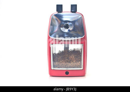 red pencil sharpener on white background Stock Photo