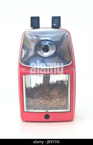 red pencil sharpener on white background Stock Photo