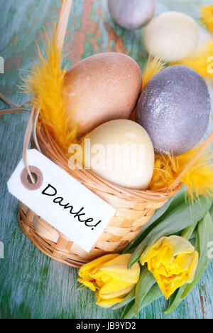 Easter Nest with the German Word Danke which means Thanks Stock Photo