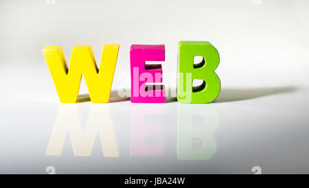Multicolored text web made of wood. White background Stock Photo