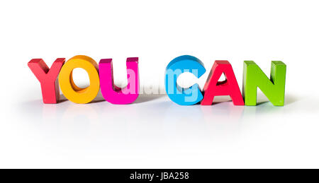 Multicolored text you can of wood. White background Stock Photo