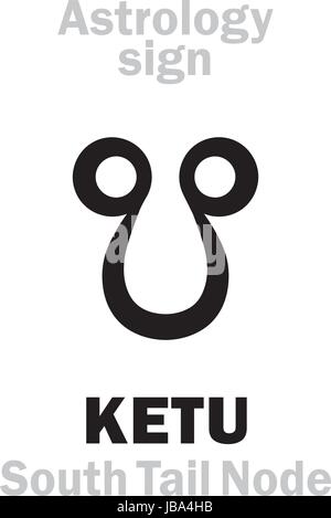 Astrology Alphabet: KETU (Cauda Draconis), Lunar Descending South Tail Node. Hieroglyphics character sign (single symbol). Stock Vector
