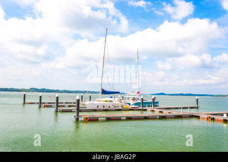 Yachts and boats in Danga Bay marina of Johor, Malaysia Stock Photo