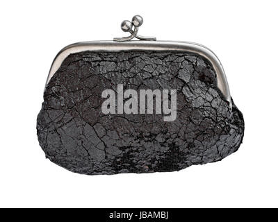 vintage distressed leather change purse over white, clipping path Stock Photo