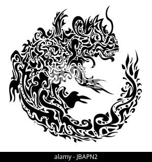 stylized twisted dragon tattoo on a white background Stock Photo