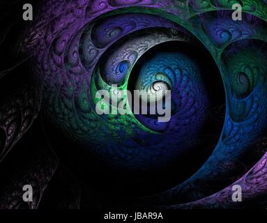 Multicolored spiral fractal picture on the dark background Stock Photo